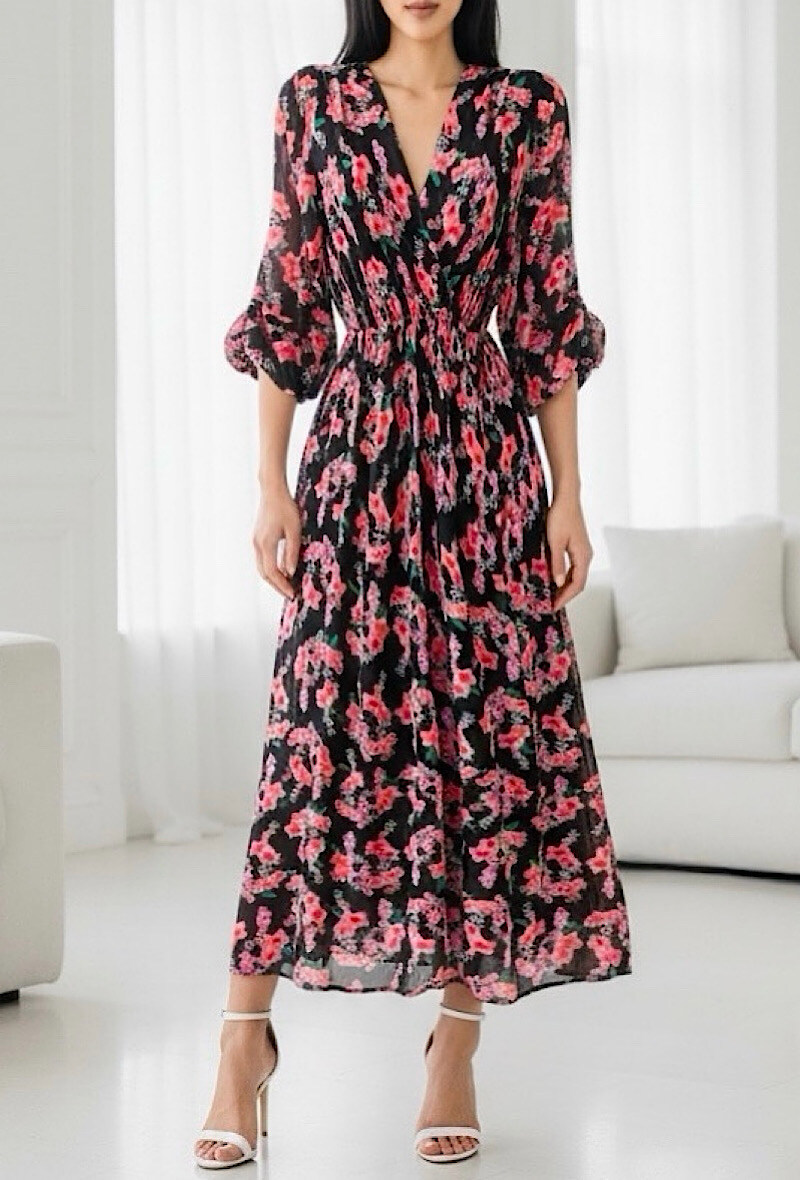 Mayorista Elle Style - Vestido cruzado DIARA con mangas largas y forro.