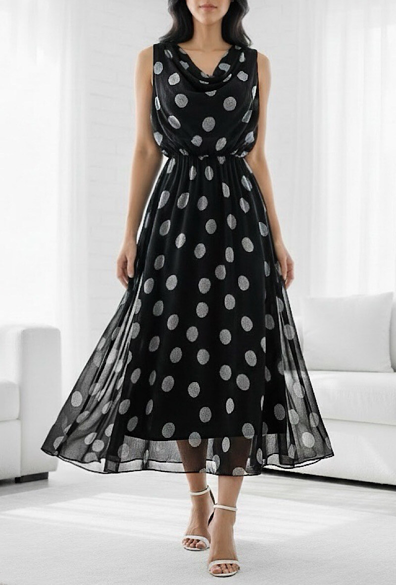 Großhändler Elle Style - POLKA-Kleid mit Punkten, sehr fließend mit Viskosefutter. BOHEMIAN CHIC und IM TREND.