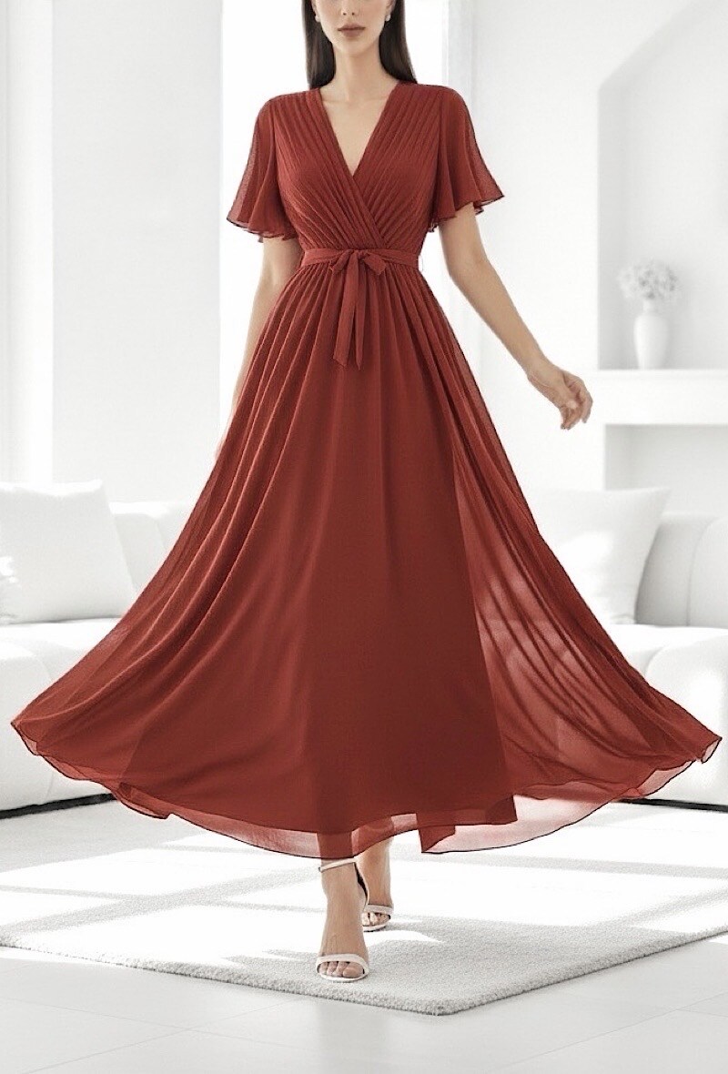 Grossista Elle Style - Abito incrociato ELISE, plissettato molto fluido con fodera in viscosa, un abito molto elegante e di tendenza