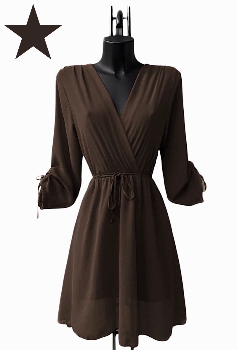Grossiste Elle Style - Robe DIANEA croisé à manches longues,avec doublure.