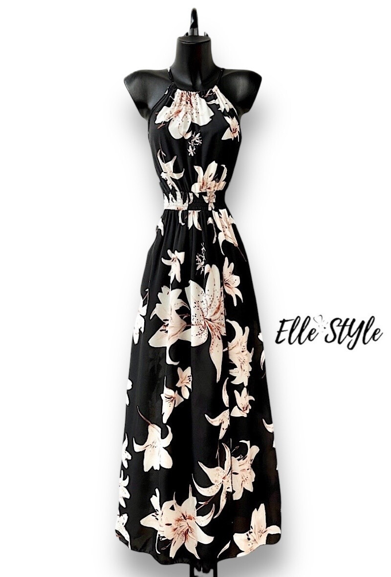 Wholesaler Elle Style - ANIRRA dress, very fluid, printed with front slit, romantic, chic and trendy