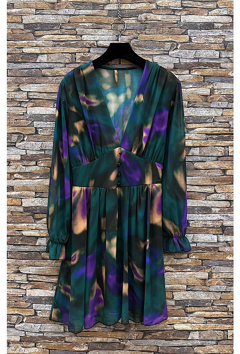 Großhändler Elle Style - JULIETTE Kleid mit Print, langen Ärmeln, Knöpfen und Viskosefutter