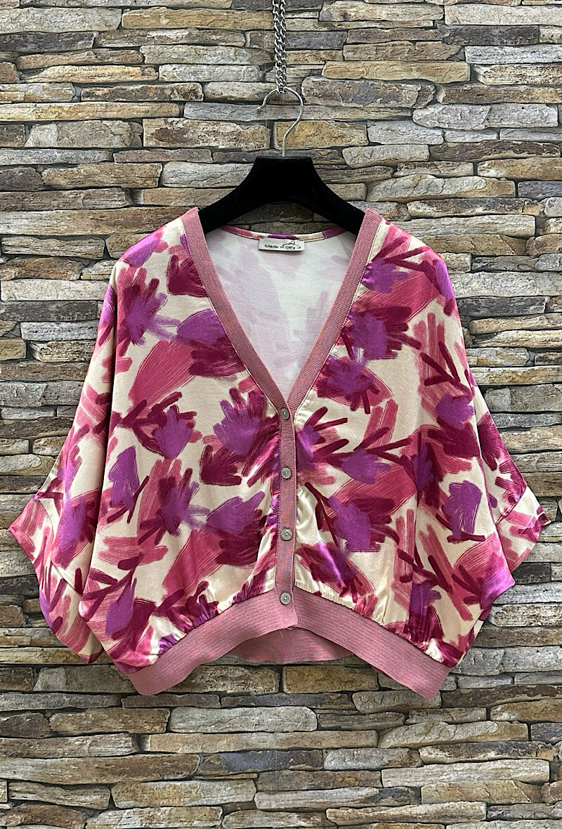 Wholesaler Elle Style - GILETTA cardigan printed in silk-effect satin viscose, fluid and romantic