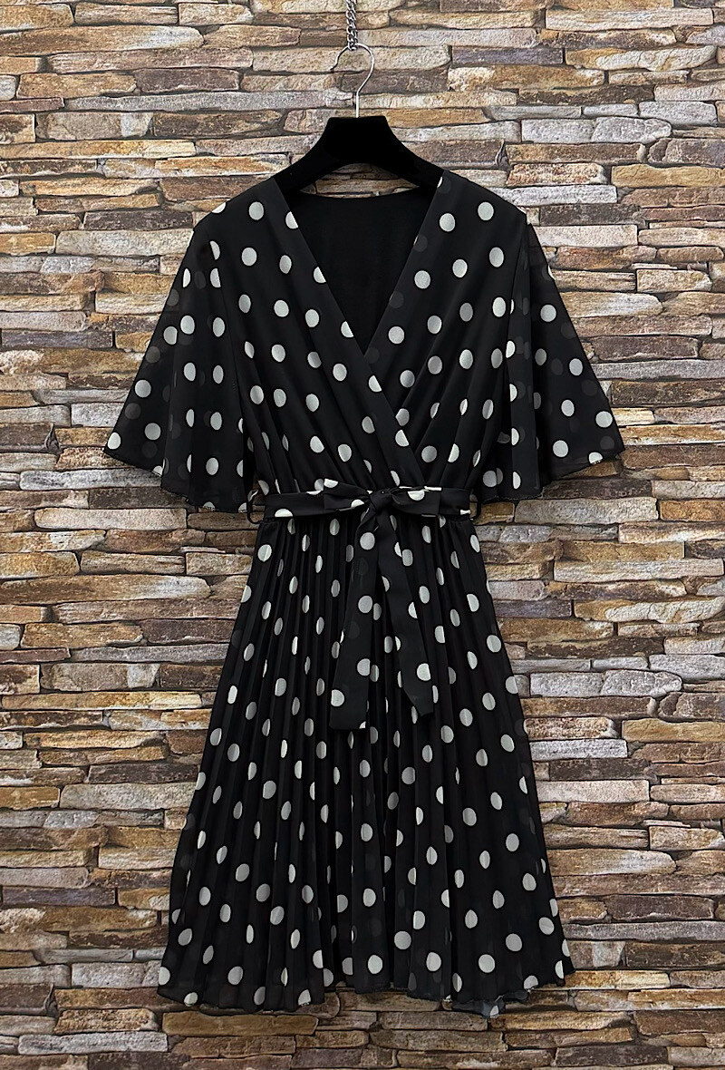 Mayorista Elle Style - Vestido cruzado BETANY con estampado, pliegues fluidos y forro de viscosa