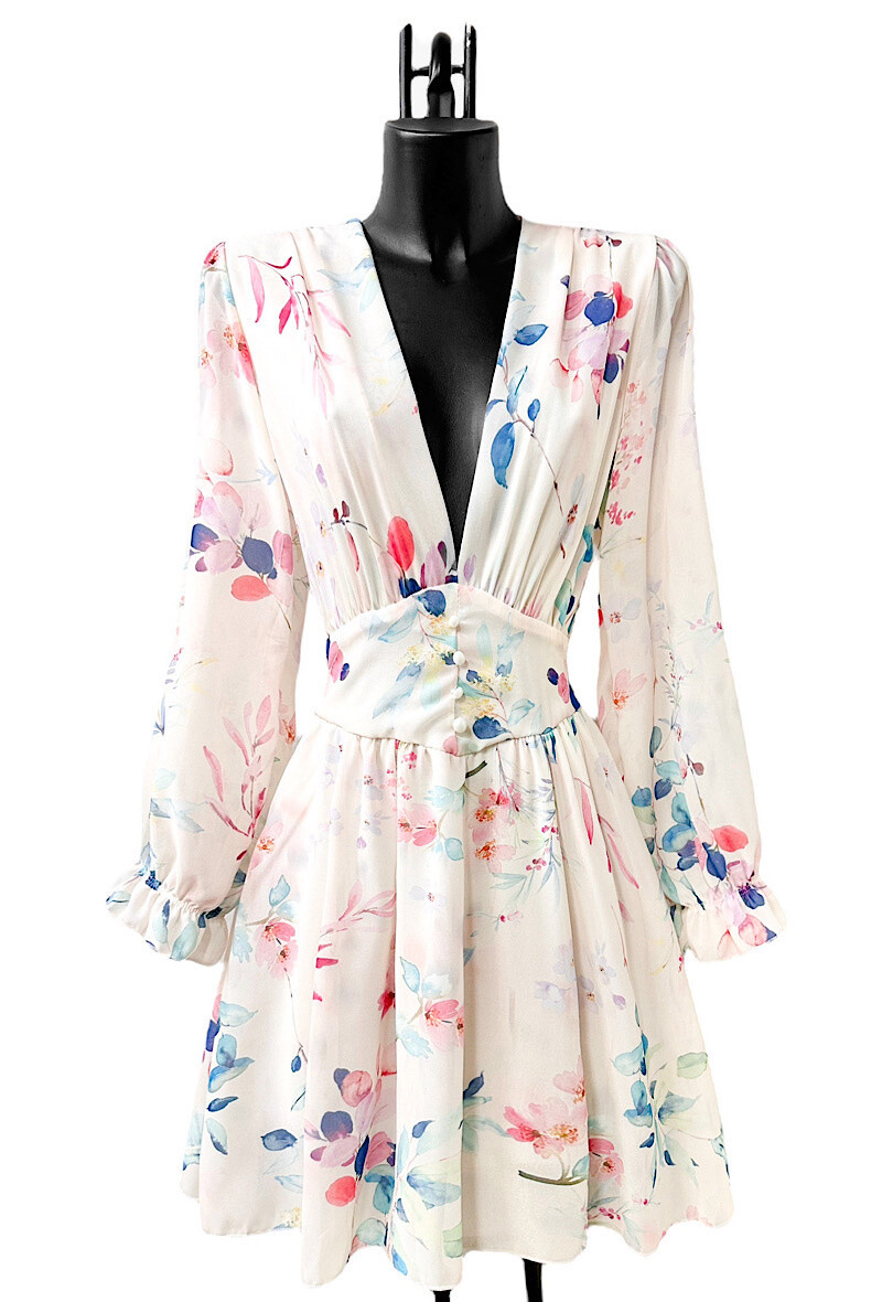 Grossiste Elle Style - Robe JULIETTE imprimé, avec manches longues, boutons et doublure en viscose