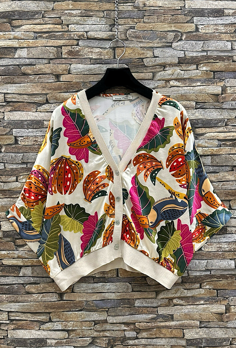 Wholesaler Elle Style - GILETTA cardigan printed in silk-effect satin viscose, fluid and romantic