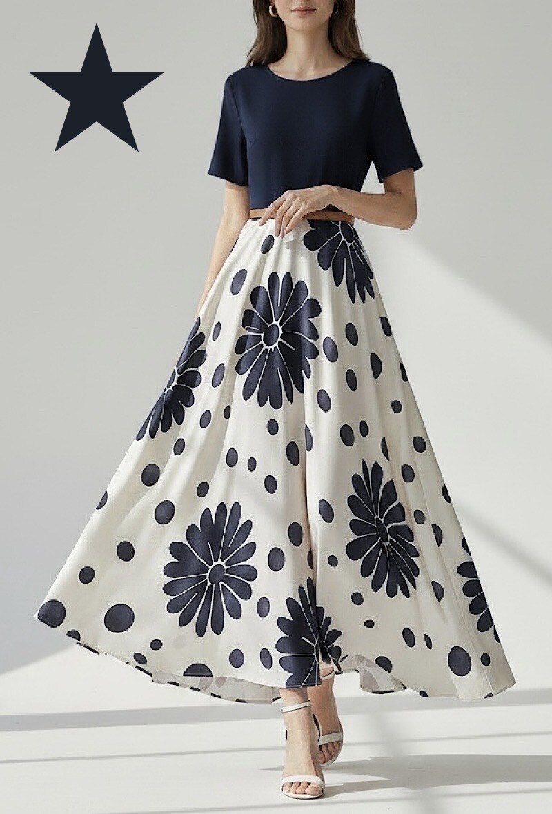 Großhändler Elle Style - TINA Kleid aus Viskose und Satin, sehr fließend in einer Zweistoff-Optik. Oberteil aus Viskose mit Gürtel.
