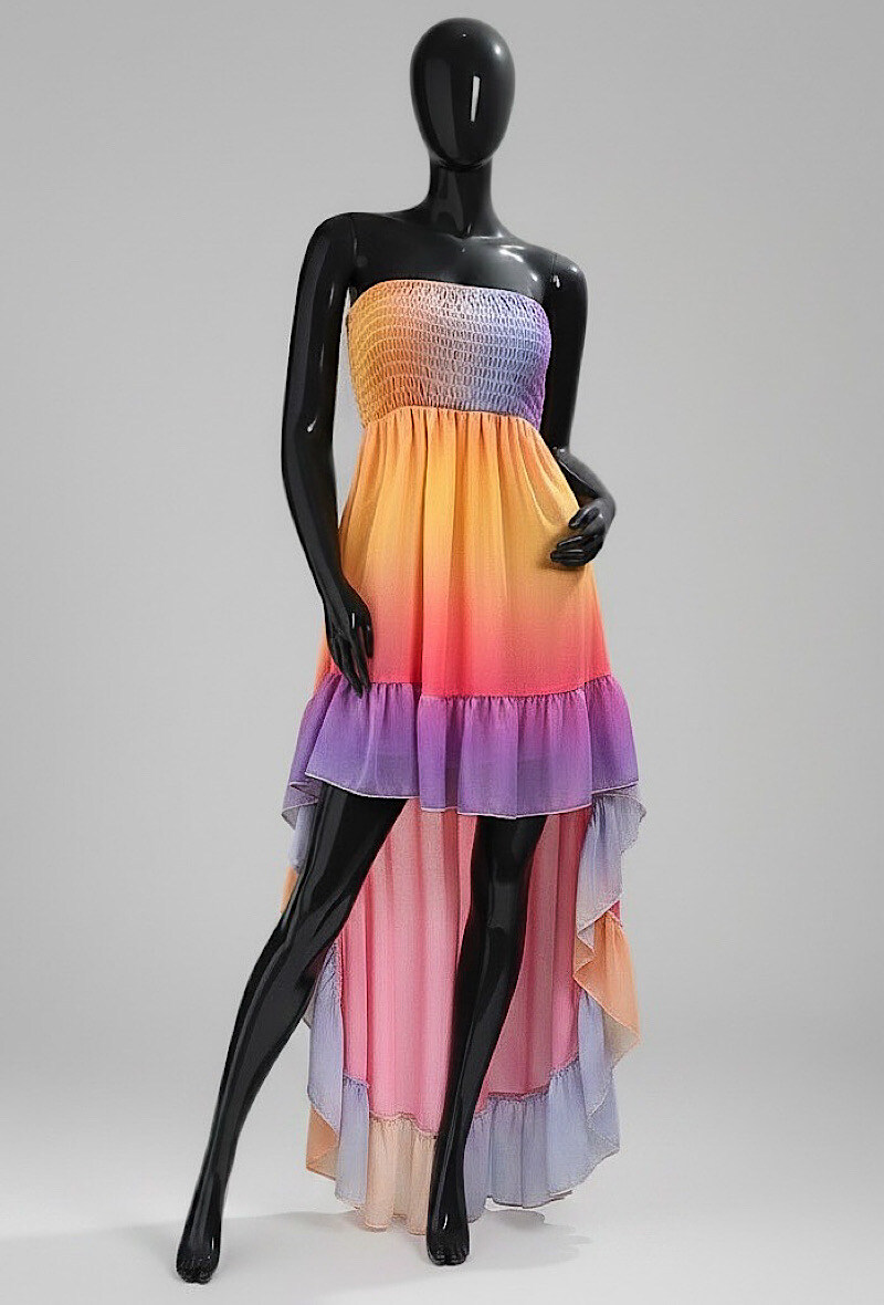 Grossiste Elle Style - Robe MADY, imprimé, bustier smockée avec doublure en viscose, fluide