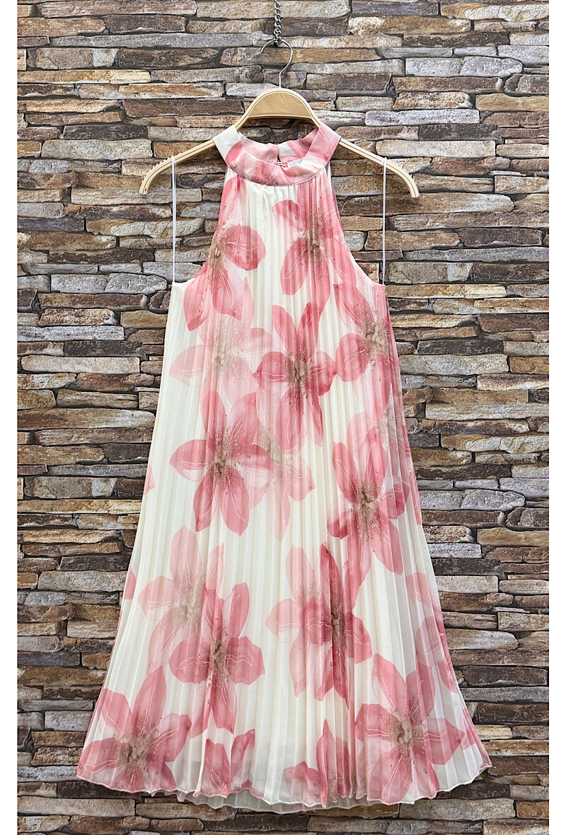 Mayorista Elle Style - Vestido SELENA plisado, estampado romántico, con forro de viscosa chic y a la moda