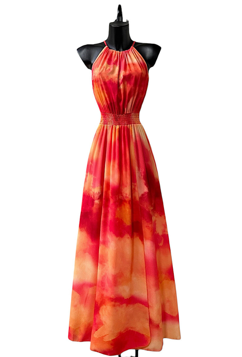 Wholesaler Elle Style - CARINA dress, very fluid, printed with front slit, romantic, chic and trendy