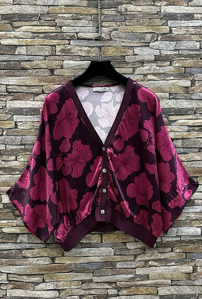 Wholesaler Elle Style - GILETTA cardigan printed in silk-effect satin viscose, fluid and romantic
