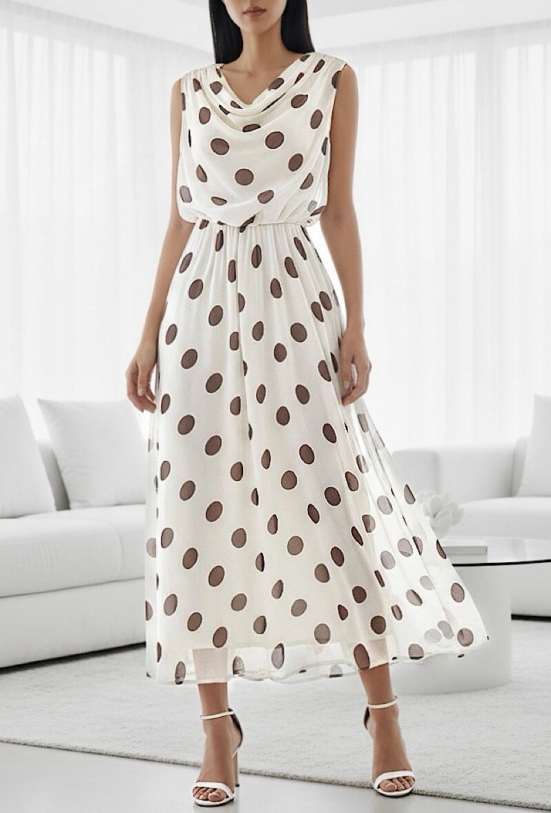 Grossiste Elle Style - Robe POLKA à pois très fluide avec doublure en viscose. BOHEME CHIC et TENDANCE.