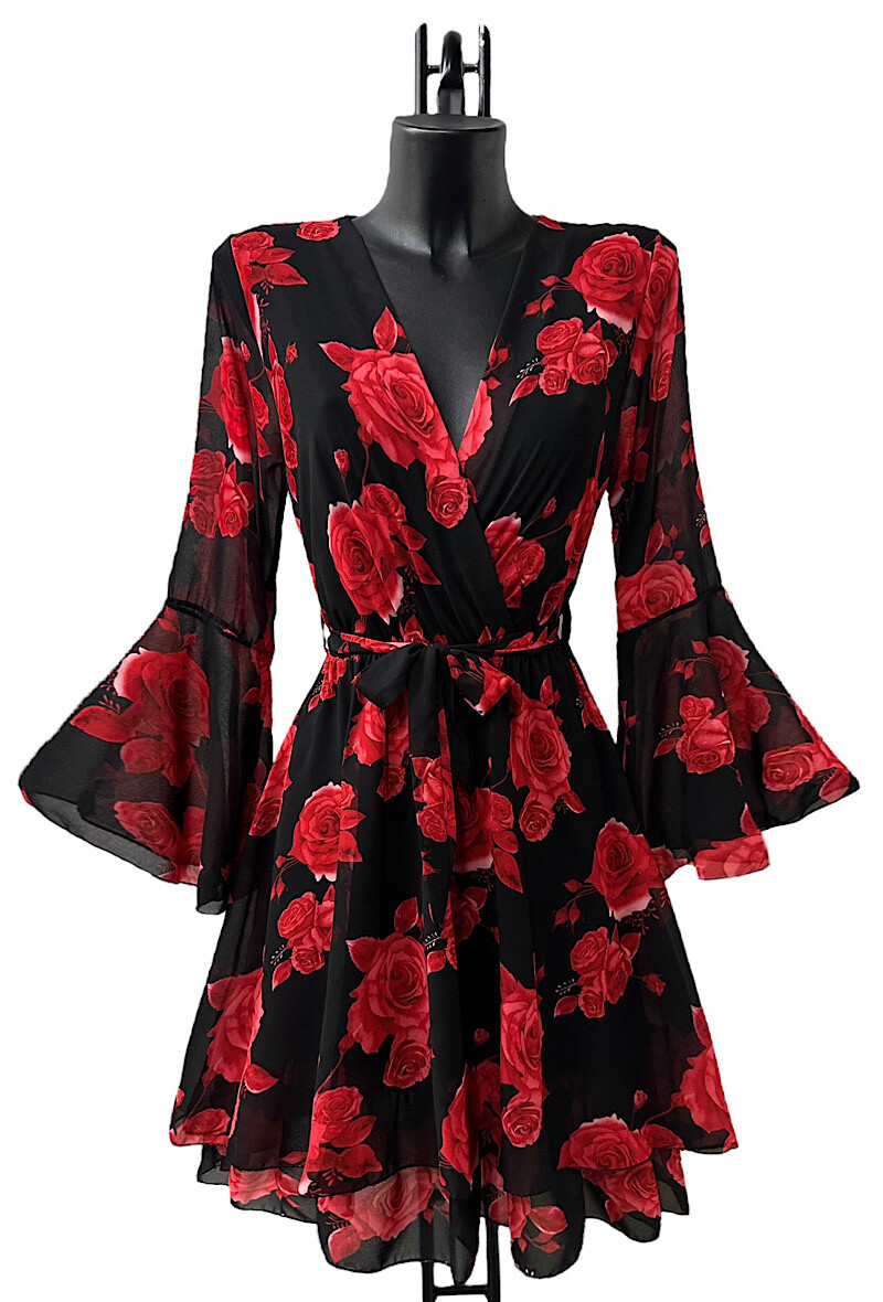 Grossiste Elle Style - Robe JOYCE imprimé, avec manches longues volantée et doublure en viscose