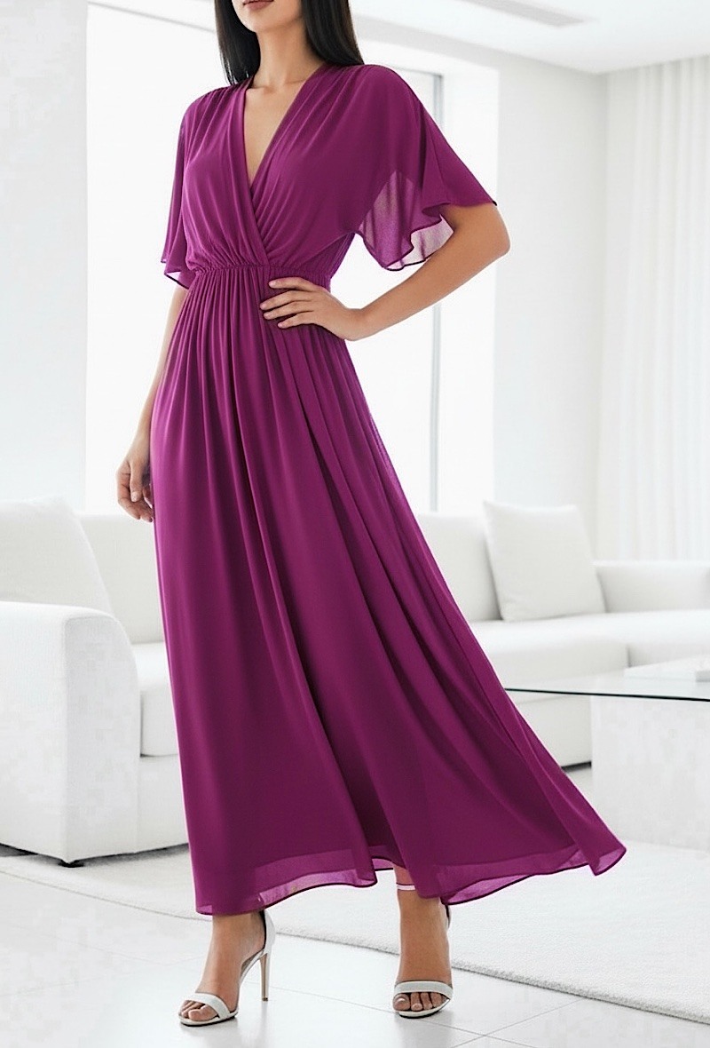 Großhändler Elle Style - Romantisches ROSY-Kleid, sehr fließend, trendig und elegant mit Viskosefutter