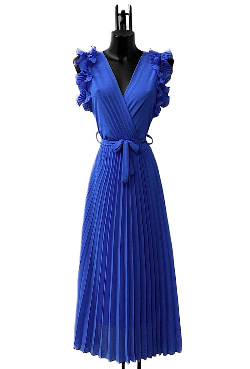 Mayorista Elle Style - Vestido VICTORIA liso, manga fruncida plisada.