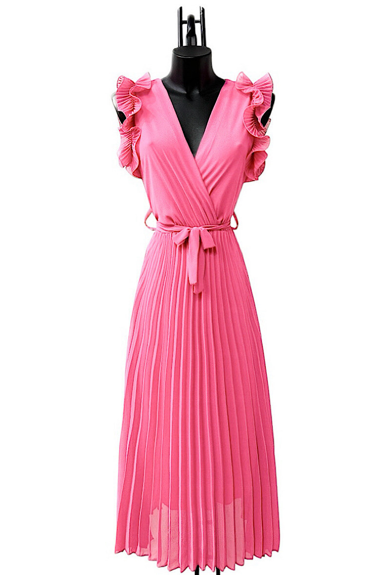 Wholesaler Elle Style - Plain VICTORIA dress, pleated gathered sleeve with viscose lining