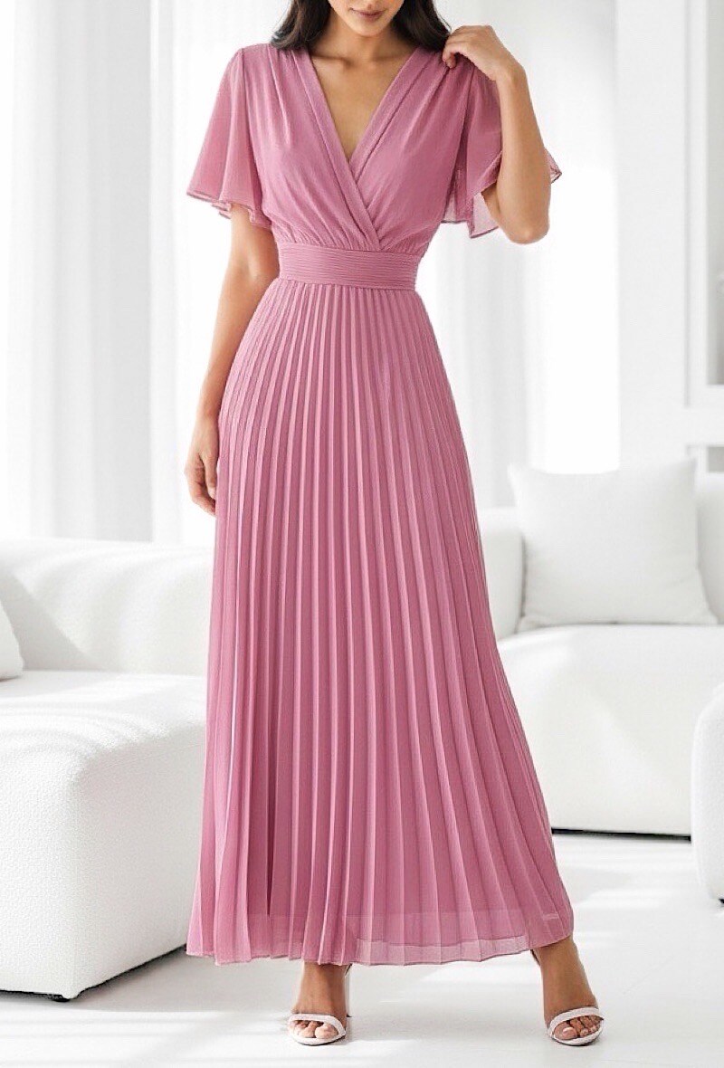 Mayorista Elle Style - Vestido cruzado LORIANA, plisado fluido con forro de viscosa