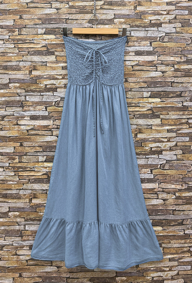 Mayorista Elle Style - Vestido JAKIE palabra de honor fruncido, muy fluido en denim de tela LYOCELL chic y a la moda