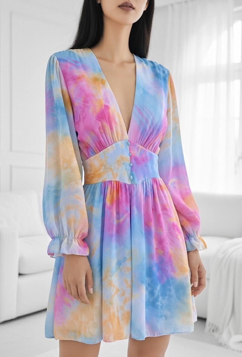 Mayorista Elle Style - Vestido JULIETTE estampado, con mangas largas, botones y forro de viscosa
