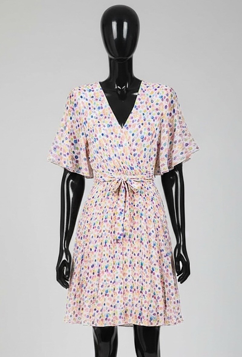 Grossiste Elle Style - Robe BETANY croisée imprimée , plissée fluide avec doublure en viscoses