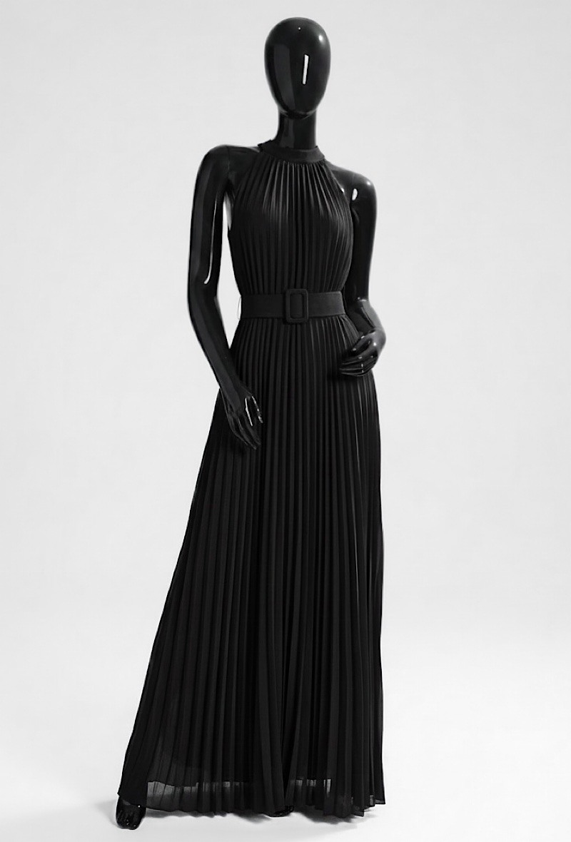 Grossiste Elle Style - Robe LALLA plissée avec ceinture faite à la main, fluide avec doublure en viscose, tendance et chic