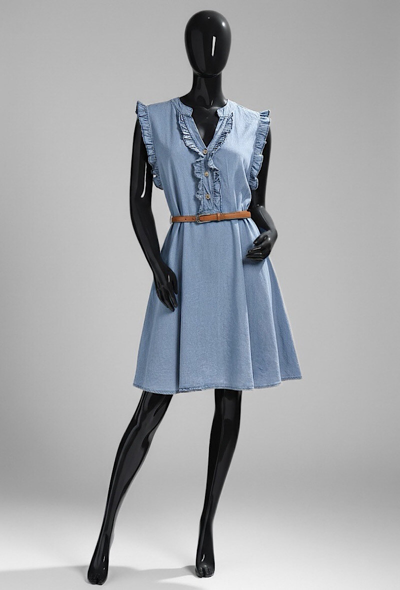 Mayorista Elle Style - Vestido GIANY muy fluido en tejido vaquero de LYOCELL con cinturón y botones, con detalles fruncidos muy chic y a la moda