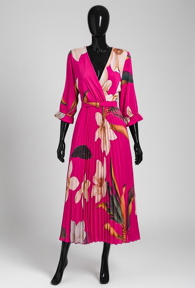 Grossiste Elle Style - Robe LISA plissée avec ceinture faite à la main