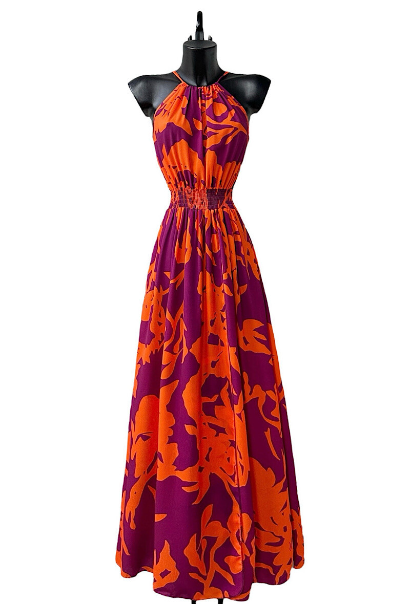Grossista Elle Style - Abito CARINA molto fluido, stampato con spacco davanti, romantico, elegante e alla moda