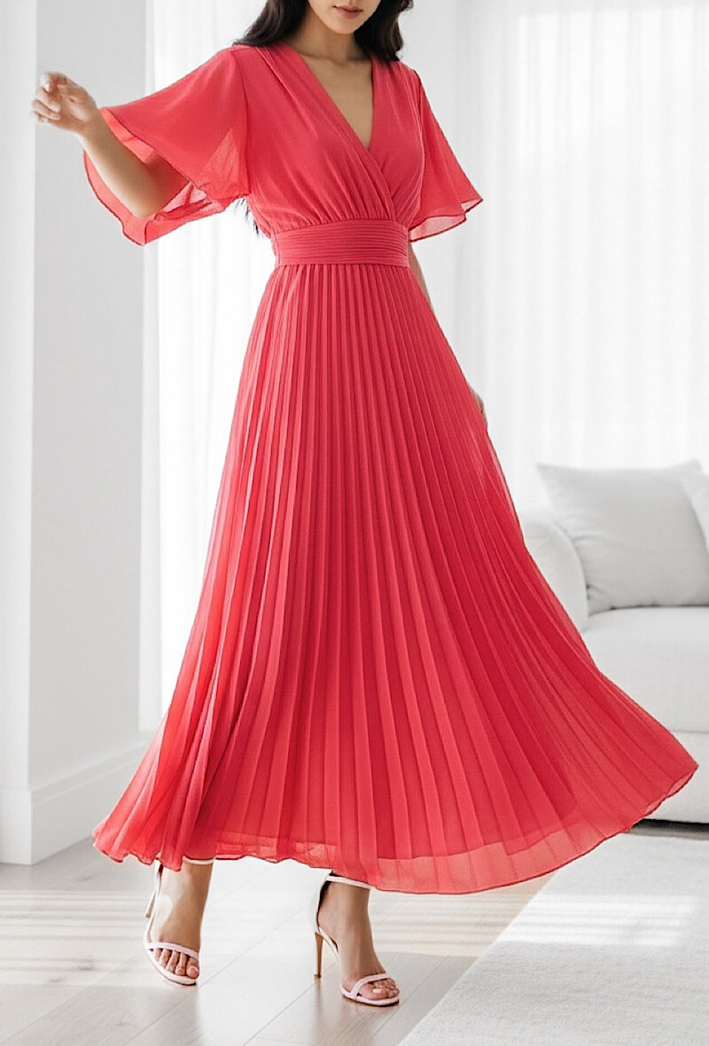 Grossiste Elle Style - Robe LORIANA croisée, plissée fluide avec doublure en viscoses