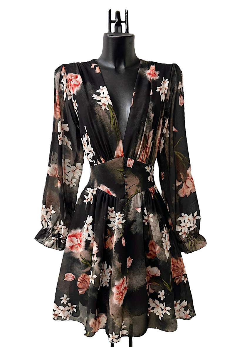 Grossiste Elle Style - Robe JULIETTE imprimé, avec manches longues, boutons et doublure en viscose