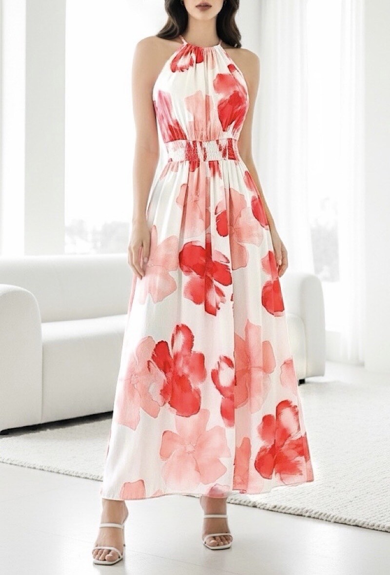 Grossista Elle Style - Abito CARINA, molto fluido con spacco frontale, romantico, chic e di tendenza