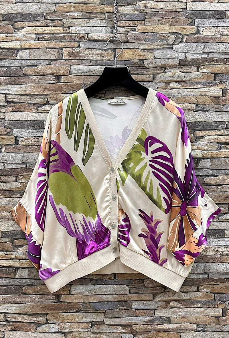 Wholesaler Elle Style - GILETTA cardigan printed in silk-effect satin viscose, fluid and romantic