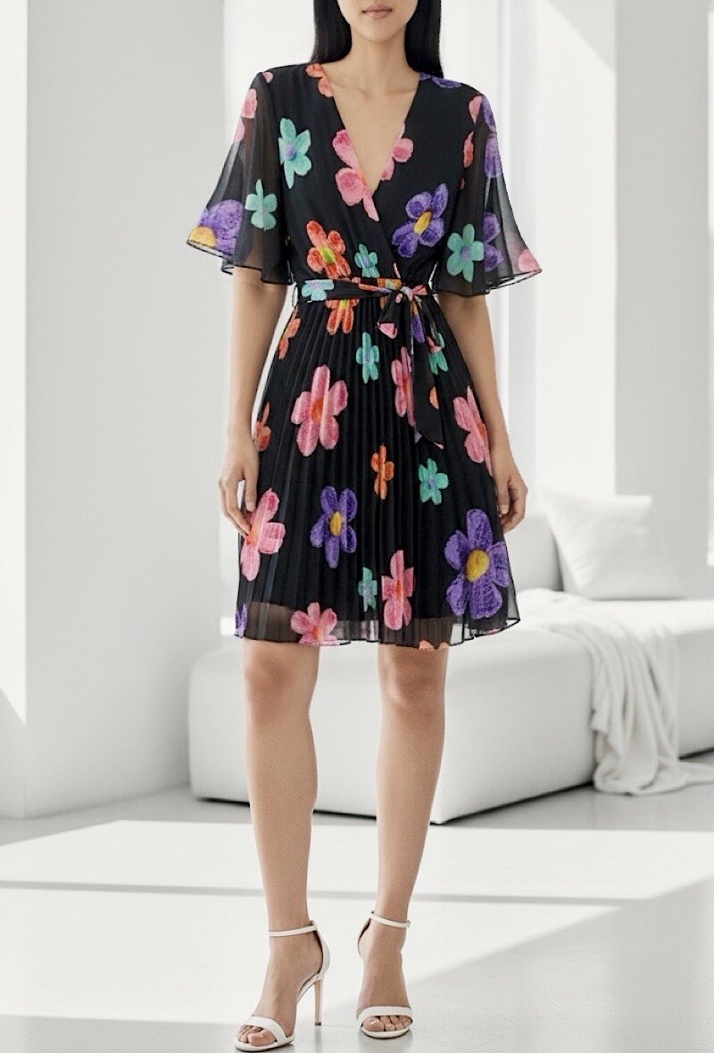 Großhändler Elle Style - BETANY Wickelkleid mit Print, fließenden Falten und Viskosefutter