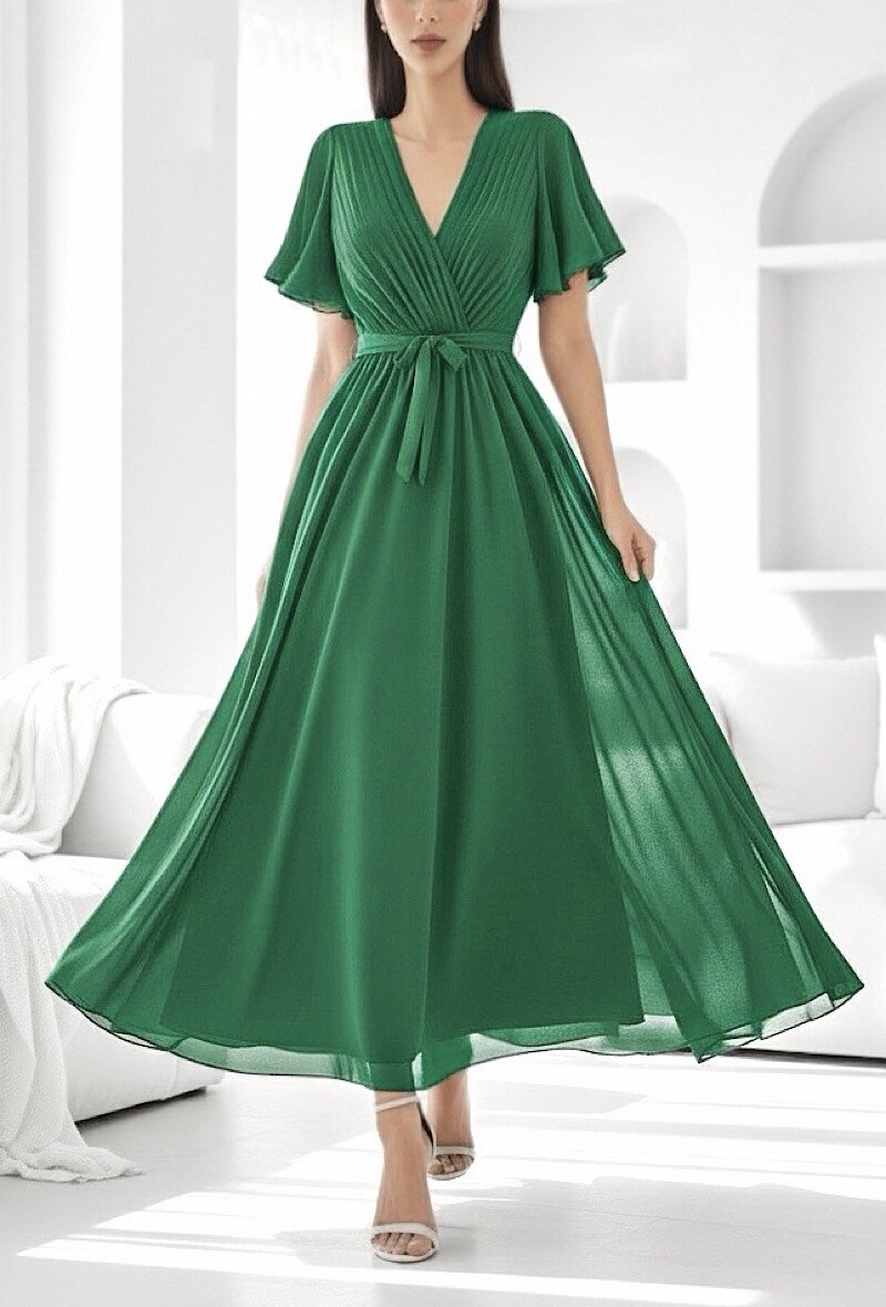 Grossista Elle Style - Abito incrociato ELISE, plissettato molto fluido con fodera in viscosa, un abito molto elegante e di tendenza