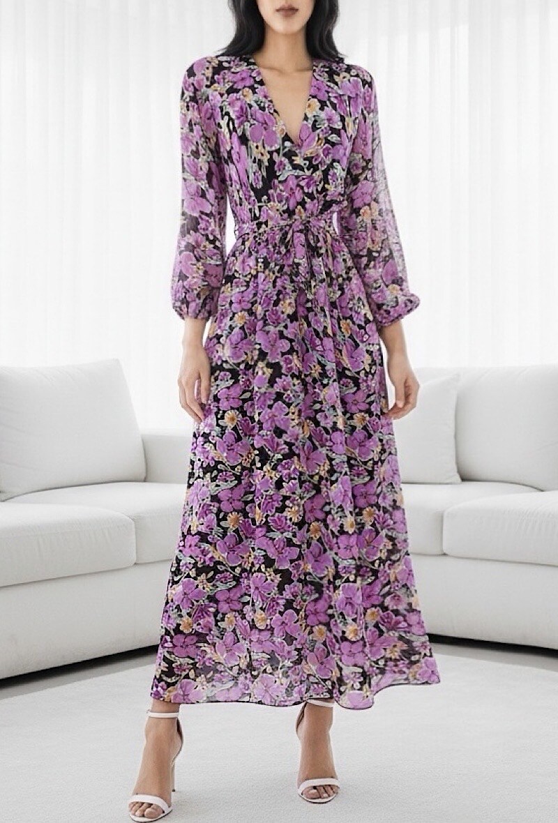 Mayorista Elle Style - Vestido cruzado AURORA. Estampado. Con forro y mangas largas