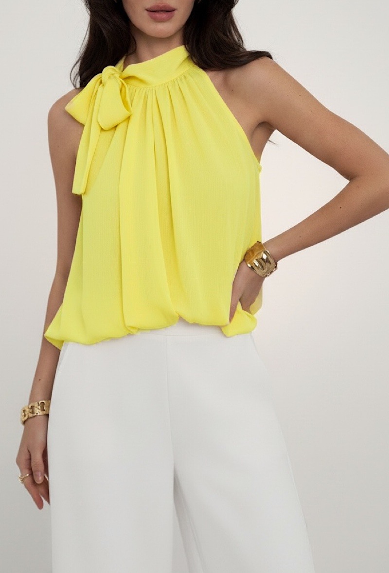 Großhändler Elle Style - ANAIS-Bluse mit Lavallière-Kragen, fließend und romantisch, schick und trendig mit Viskosefutter.