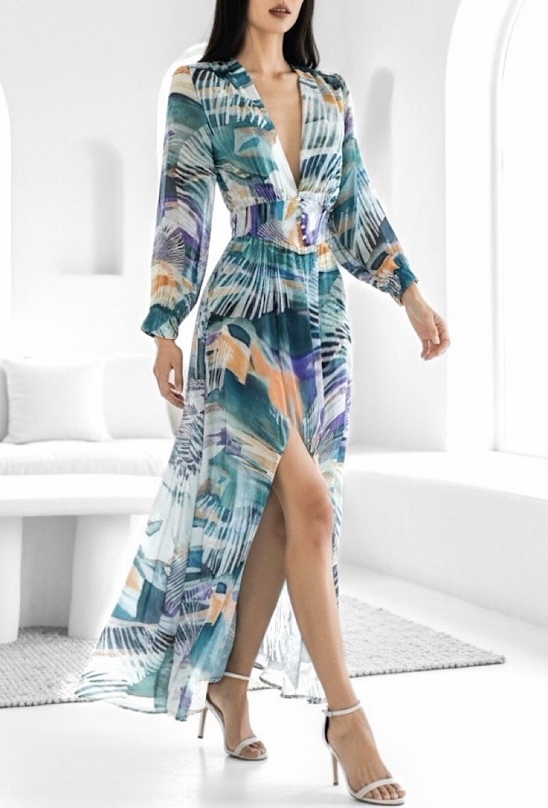Grossista Elle Style - Abito JULIETTA, maniche lunghe, bottoni e fodera in viscosa con spacco