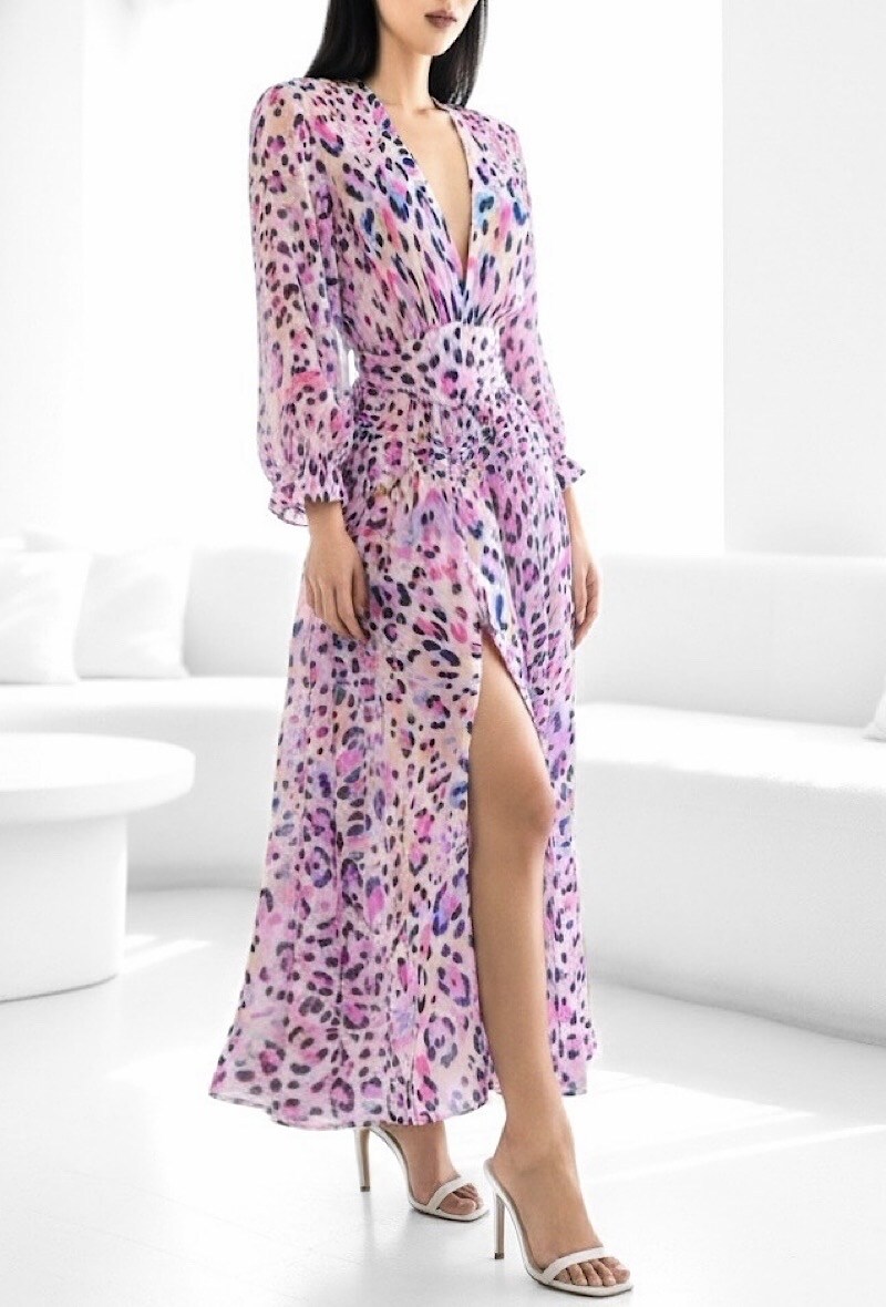 Grossista Elle Style - Abito JULIETTA, maniche lunghe, bottoni e fodera in viscosa con spacco