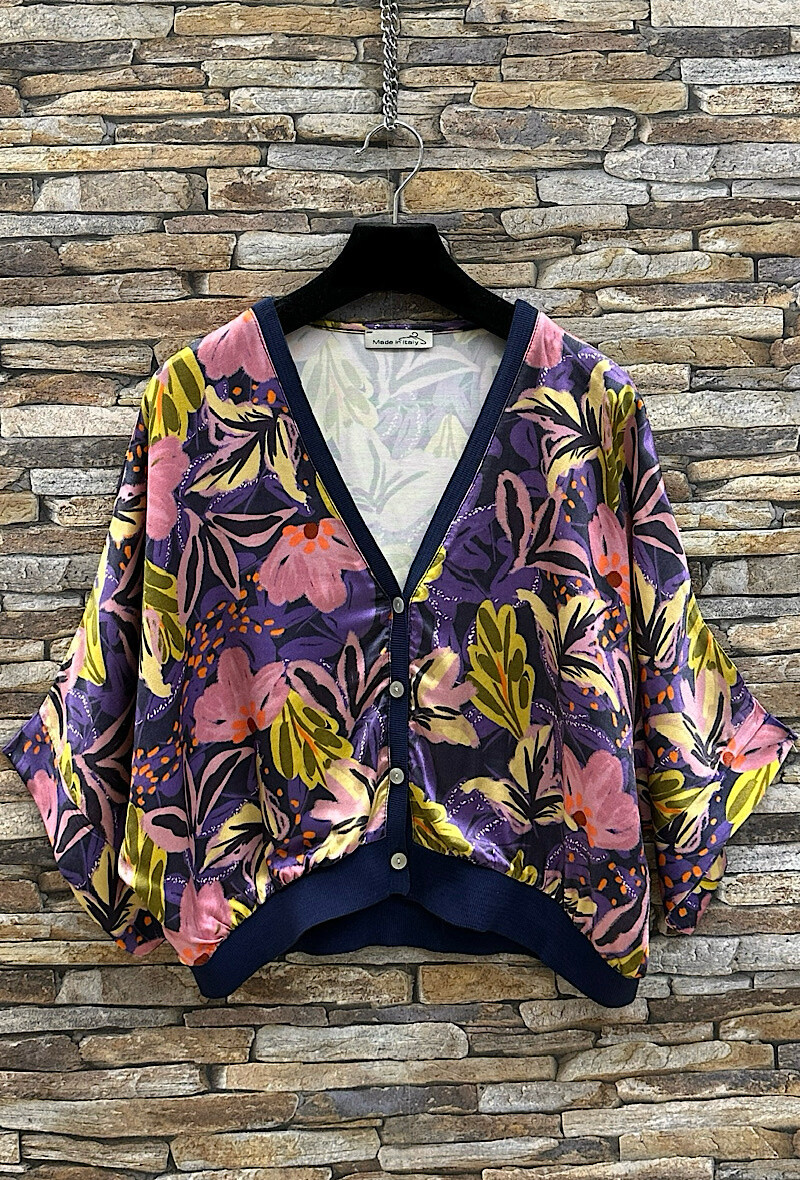 Wholesaler Elle Style - GILETTA cardigan printed in silk-effect satin viscose, fluid and romantic