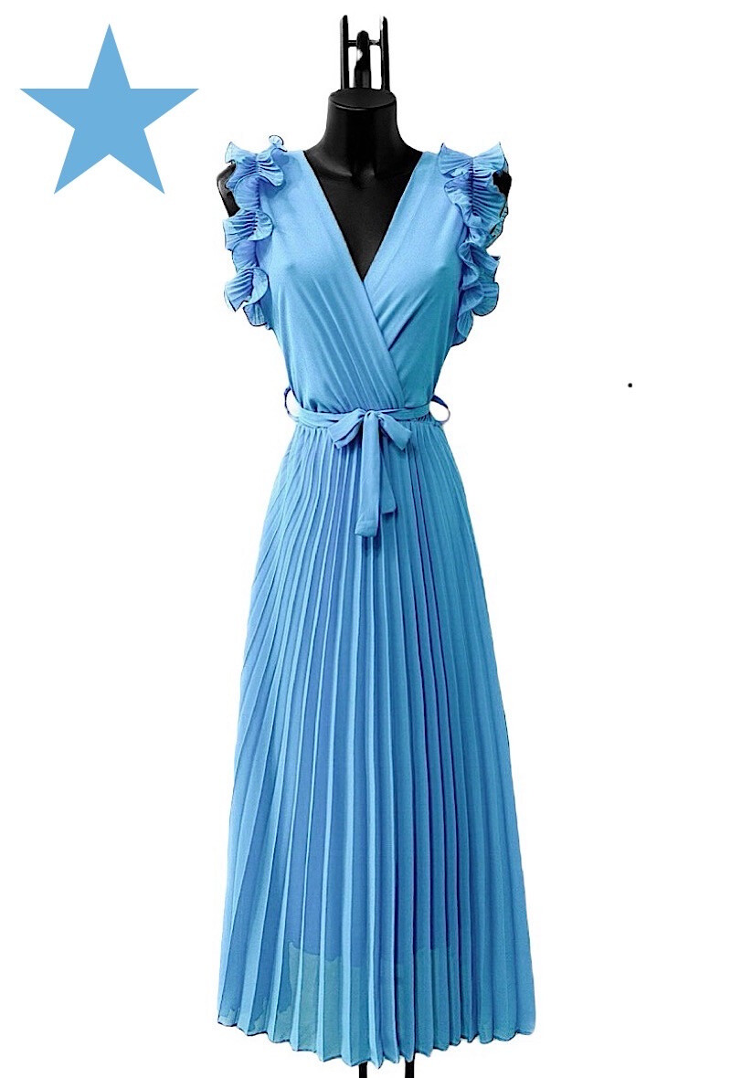 Mayorista Elle Style - Vestido VICTORIA liso, manga fruncida plisada.