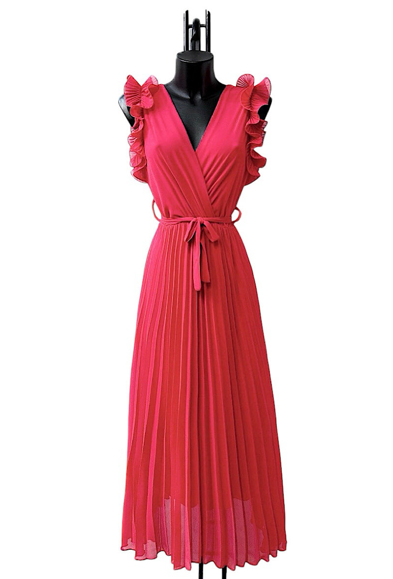Mayorista Elle Style - Vestido VICTORIA liso, manga fruncida plisada.