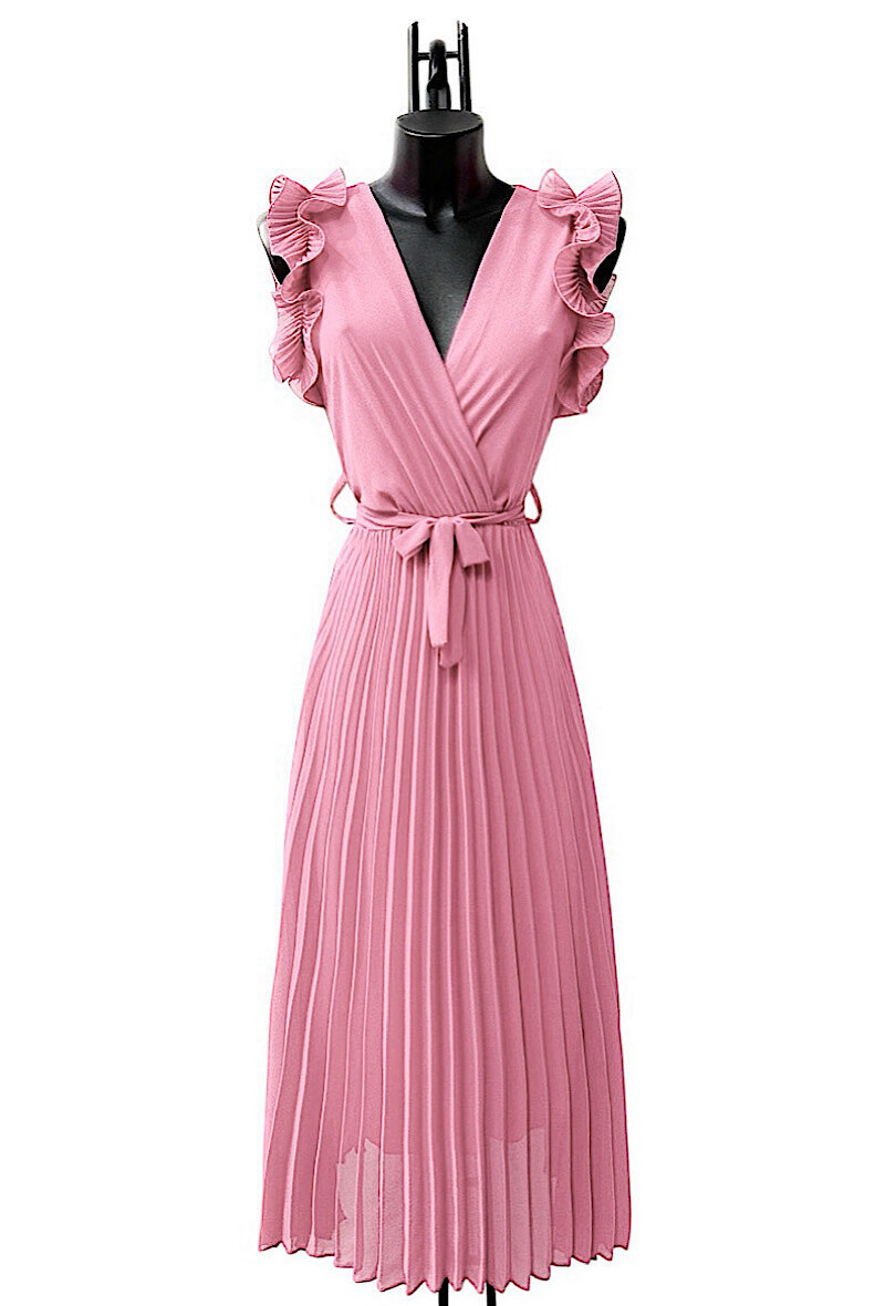 Wholesaler Elle Style - Plain VICTORIA dress, pleated gathered sleeve with viscose lining