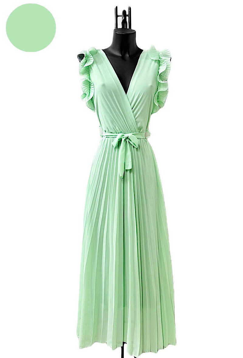 Wholesaler Elle Style - Plain VICTORIA dress, pleated gathered sleeve with viscose lining