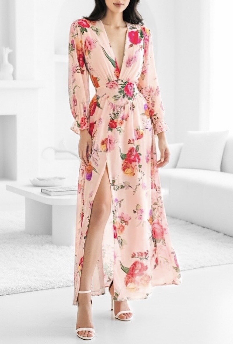 Grossista Elle Style - Abito JULIETTA, maniche lunghe, bottoni e fodera in viscosa con spacco