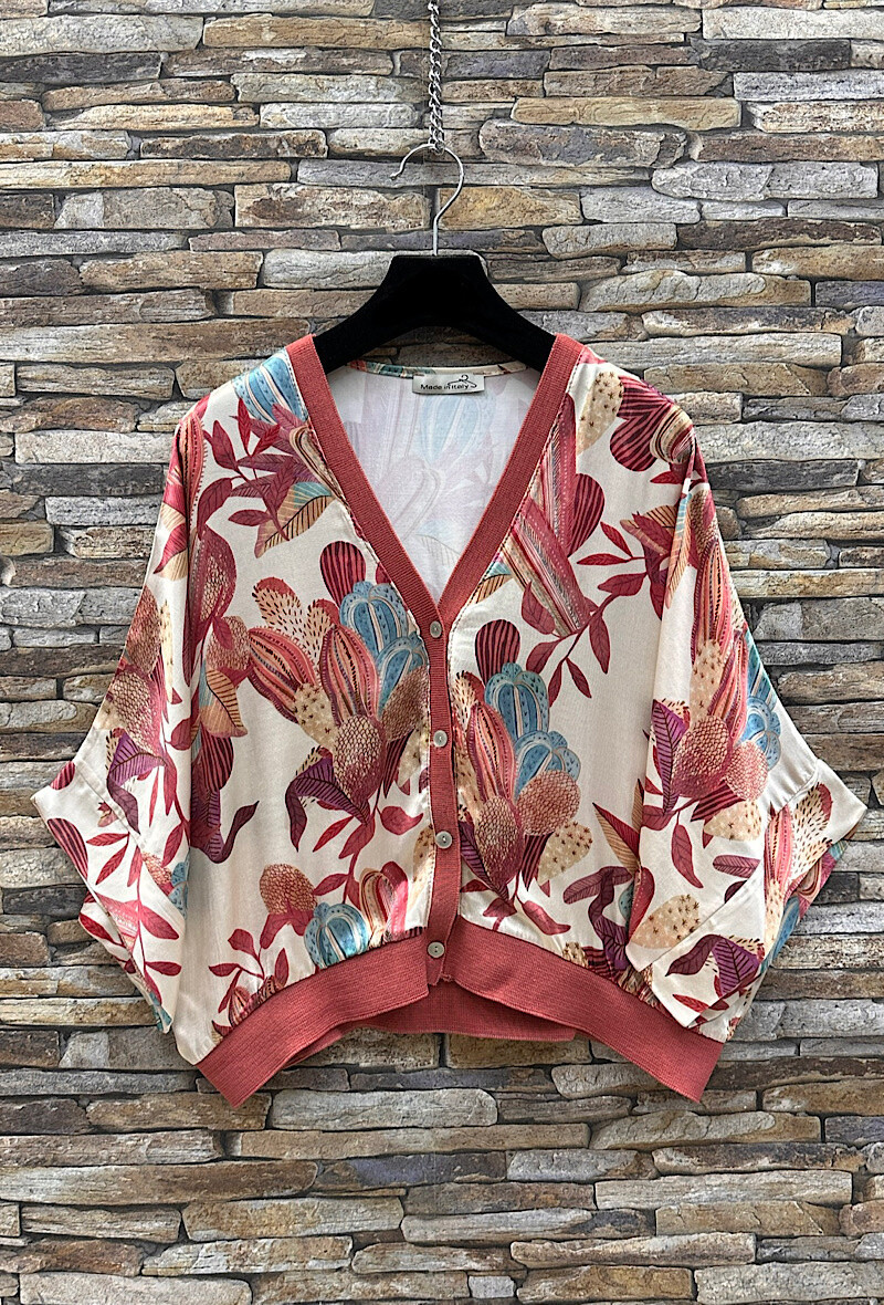 Wholesaler Elle Style - GILETTA cardigan printed in silk-effect satin viscose, fluid and romantic