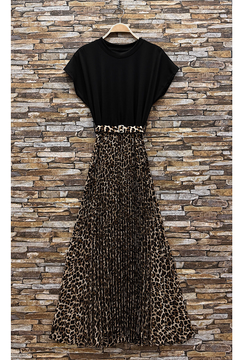 Grossista Elle Style - Abito plissettato SISILE molto fluido in DOPPIO MATERIALE. TESSUTI PREMIUM. Top in viscosa con cintura fatta a mano