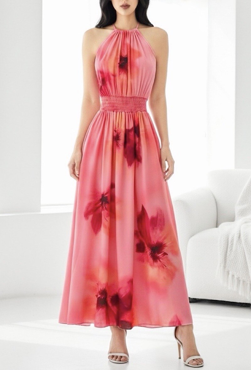 Grossista Elle Style - Abito CARINA, molto fluido con spacco frontale, romantico, chic e di tendenza