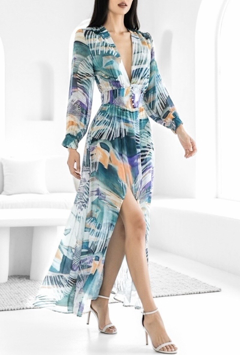Grossista Elle Style - Abito JULIETTA, maniche lunghe, bottoni e fodera in viscosa con spacco