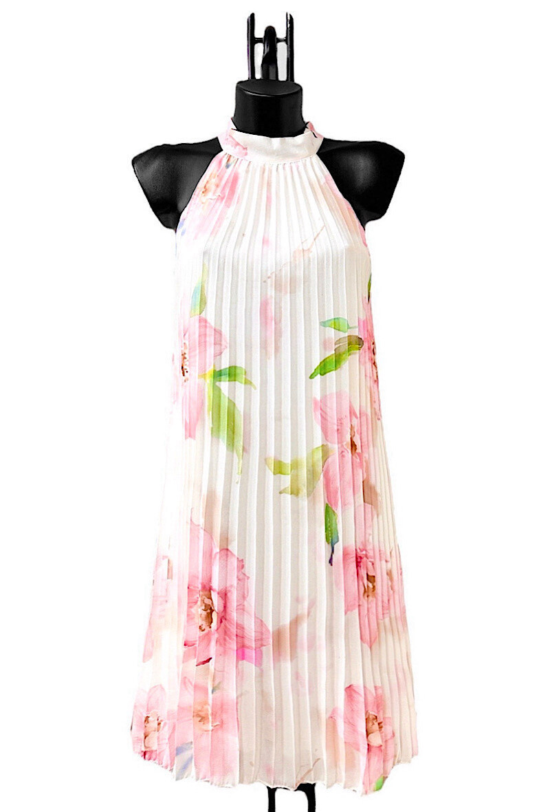 Mayorista Elle Style - Vestido plisado SELENA, estampado romántico, con forro de viscosa elegante y de moda