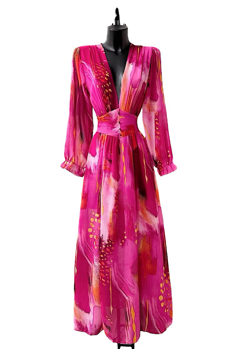 Grossiste Elle Style - Robe JULIETTA, manches longues, boutons et doublure en viscose avec fente